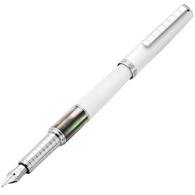 Xezo Speedmaster® White Brass Fountain Pen (Medium Nib) - With Tahitian Black Mother of Pearl