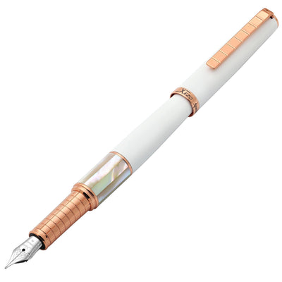 Xezo Speedmaster® White Brass Fountain Pen (Medium Nib) - With White Mother of Pearl & Rose Gold