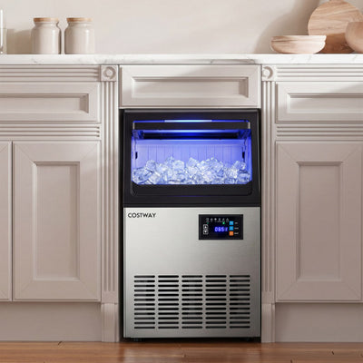 Stainless Steel Spary Ice Maker with 30 LBS Storage Capacity and 80 LBS Per Day