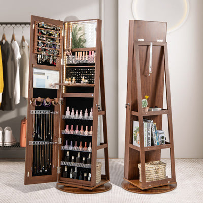 Standing Jewelry Cabinet with Adjustable LED Lights-Brown