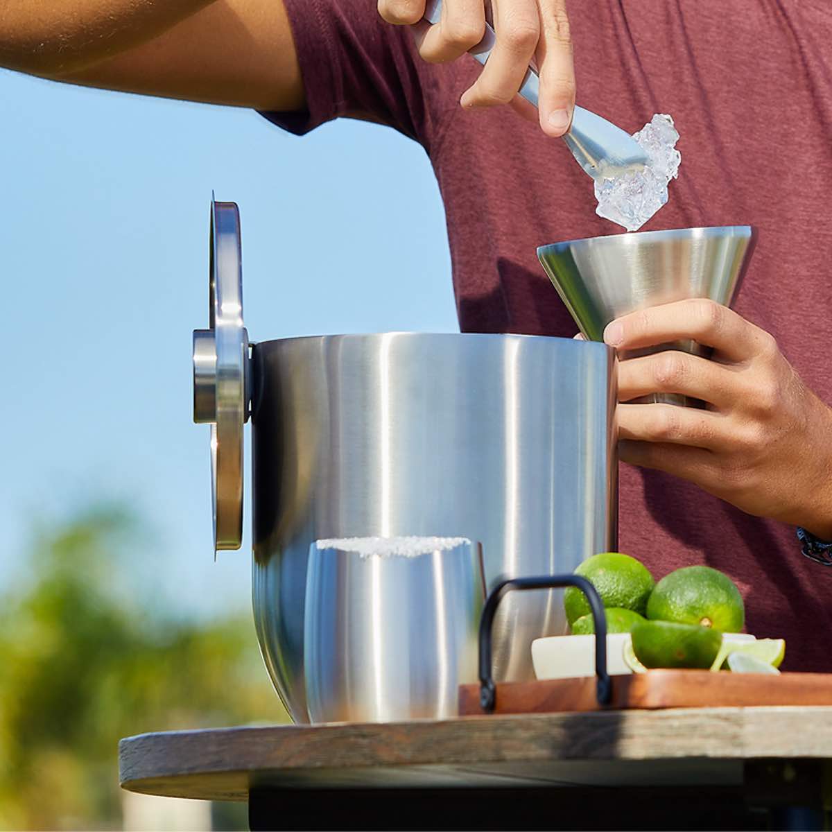 Stainless Steel Ice Bucket with Rocks Glass Set, Steel