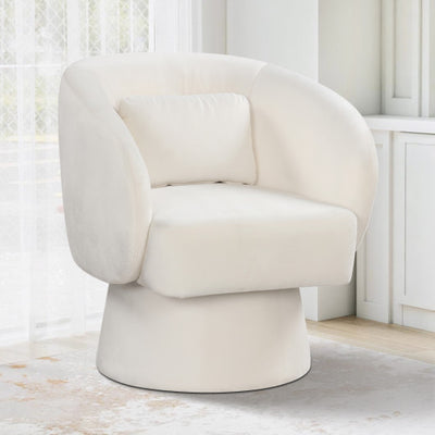 Swivel Accent Chair Upholstered Barrel Chair with Curved Back and Removable Lumbar Pillow-Beige