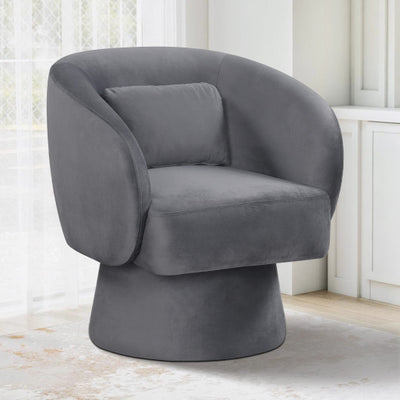 Swivel Accent Chair Upholstered Barrel Chair with Curved Back and Removable Lumbar Pillow-Gray