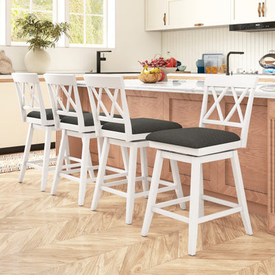 Swivel Bar Stools Set of 4 Counter Height Barstools with Backrest Upholstered Seat Cushion-24 inches