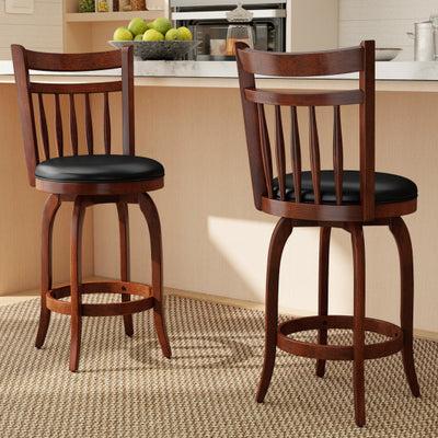 Swivel Bar Stools Set of 2 Counter Height Faux Leather Upholstered Barstools-24 Inches
