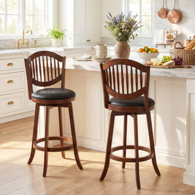 Swivel Bar Stools Set of 2 with Backrest and Wood Frame-30 Inches