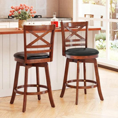 Swivel Barstools Set of 2 with Backrest and Footrest-24 Inches