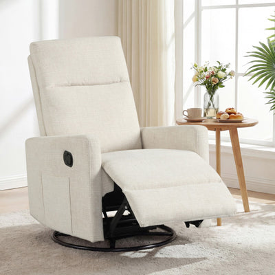 Swivel Rocking Chair 360° Nursery Reclining Rocker Armchair with Cushioned Back-Beige