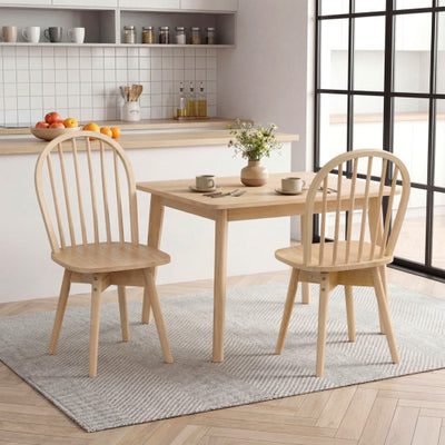 Swivel Windsor Dining Chairs Set of 2 with Solid Rubber Wood Frame-Natural