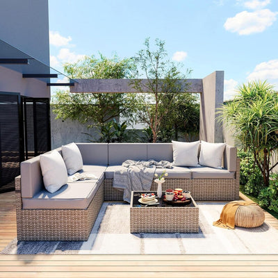 Pamapic Rattan Outdoor Sectional Couch Set (7 Pieces)