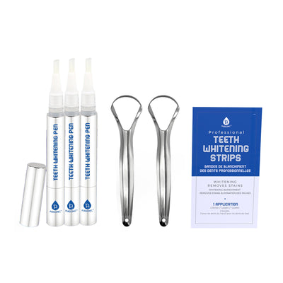 The Ultimate Smile Radiance Kit: Professional Teeth Whitening Strips, Pursonic Whitening Pens & Stainless Steel Tongue Cleaners