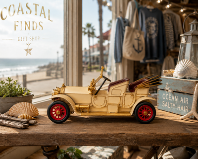 Antique Brass Lighted Metal Car
