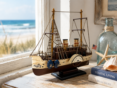 Vintage Metal Ship Model Décor