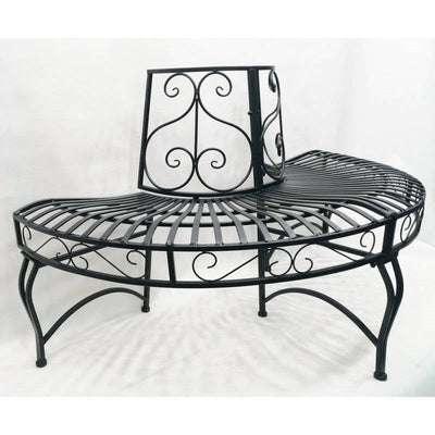 Half-Circle Outdoor Black Powder Coated Aluminum Tree Bench