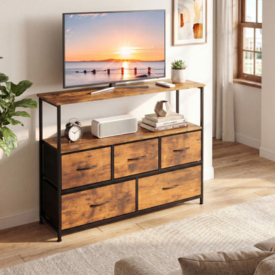 TV Stand Dresser for 45 Inch TV 5 Fabric Drawer Entertainment Center-Brown