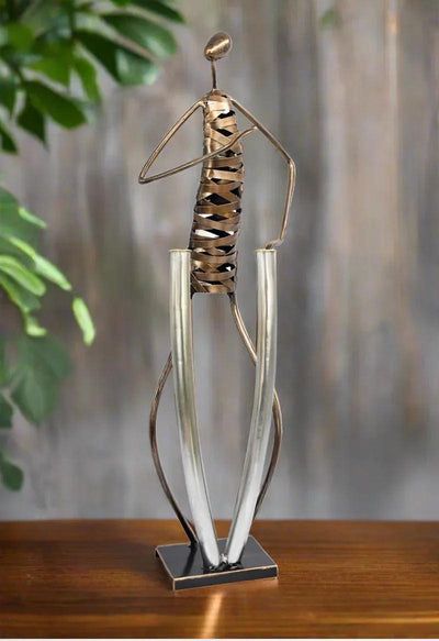 Playing Drum Musician Brush Bronze Color Metal Sculpture