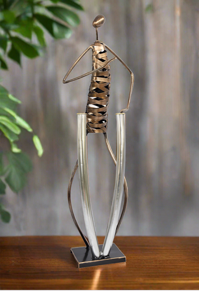 Playing Drum Musician Brush Bronze Color Metal Sculpture