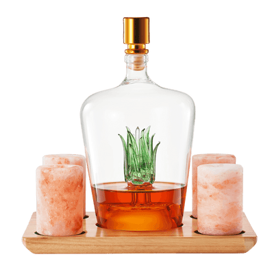 Tequila Decanter With Four Pink Himalayan Salt Shot Glasses Set, Perfect for Tequila Agave Liquor Lovers, 34 OZ Bottle, 1.6 OZ Shot Glass, Tequila, Liquor Party Decorations Cinco De Mayo (Agave)
