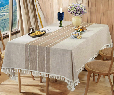 Beige Striped Tablecloth with Tassel