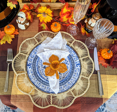 Thanksgiving Orchid Handwoven Iraca Napkin Ring