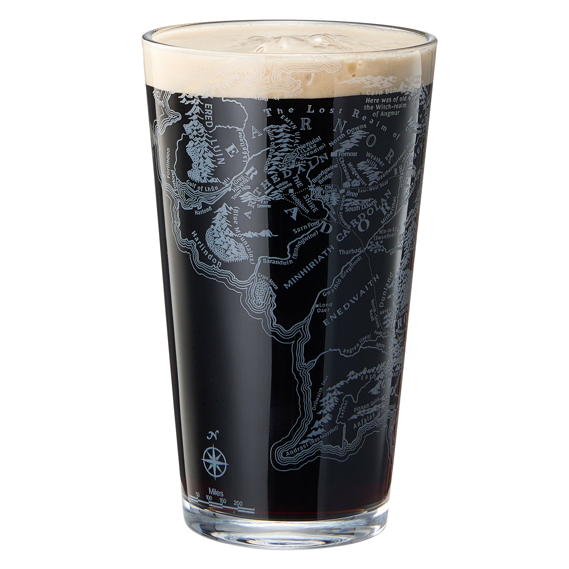 LOTR Middle Earth Map Beer Glass - 15 OZ Middle-Earth Fantasy Glassware Inspired by Lord of The Rings - Unique Novelty Pint Glass Lovers & Fantasy Fans - Durable Housewarming Christmas Gift, Home, Bar