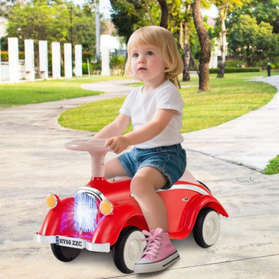 Toddler Ride on Toy Classic Sliding Car with Horn and LED Headlight-Red