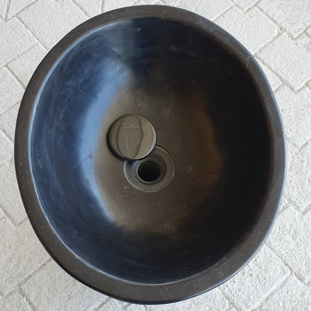 Toros Black Marble Natural Stone Pedestal Oval-top Sink Polished (W)17