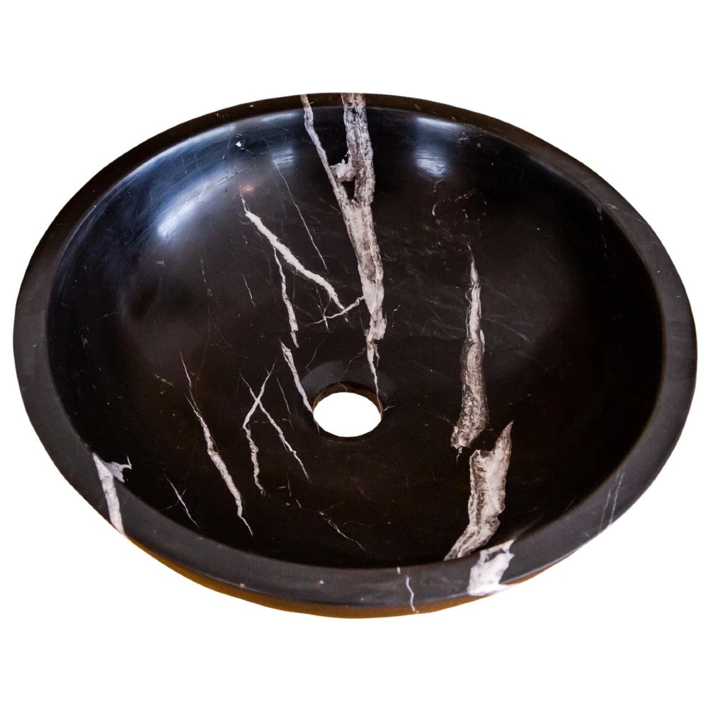 Natural Stone Toros Black Marble Vessel Sink Bowl Polished (D)16