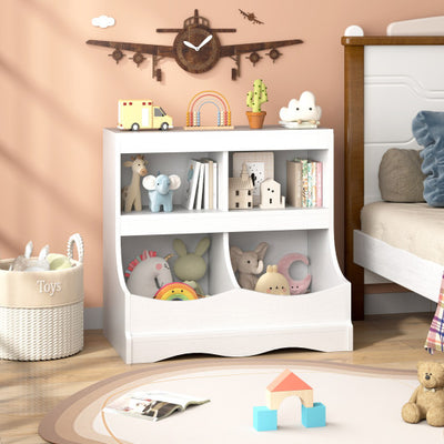Toy Storage Organizer 4-Cubby Kids Bookcase for Toys and Books-White