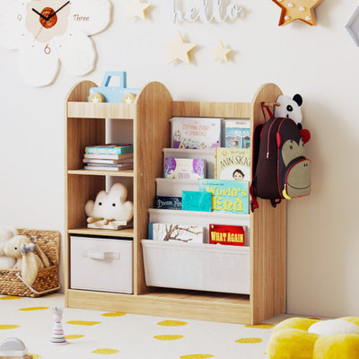 Toy Storage Organizer with 4-Tier Sling Shelves-Natural