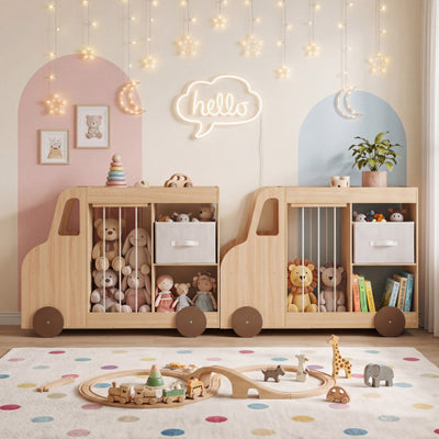 Toy Storage Organizer with Stuffed Animal Storage Fabric Drawer and Universal Wheels-Natrual