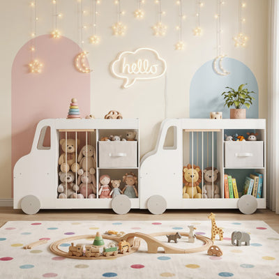Toy Storage Organizer with Stuffed Animal Storage Fabric Drawer and Universal Wheels-White