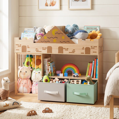 Toy Storage Organizer with Stuffed Animal Storage and Open Shelves-Natural