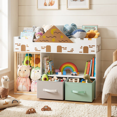 Toy Storage Organizer with Stuffed Animal Storage and Open Shelves-White