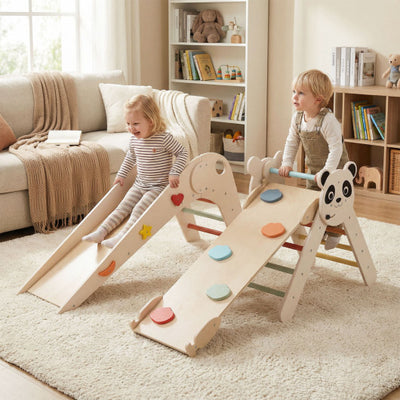 Triangle Set Foldable Kids Climbing Toys Panda-Themed Wood Montessori Climbing Set-Macaron