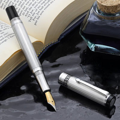 Tribune 925 Sterling Silver Guilloche Engraved Fountain Pen (Fine Nib)