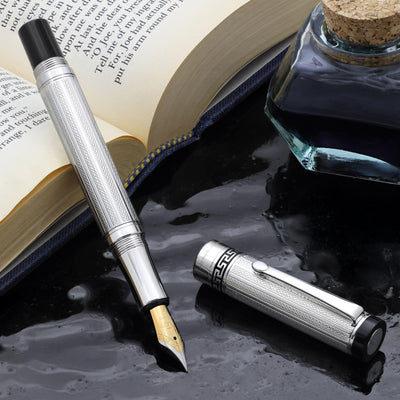Tribune 925 Sterling Silver Guilloche Engraved Fountain Pen (Fine Nib)