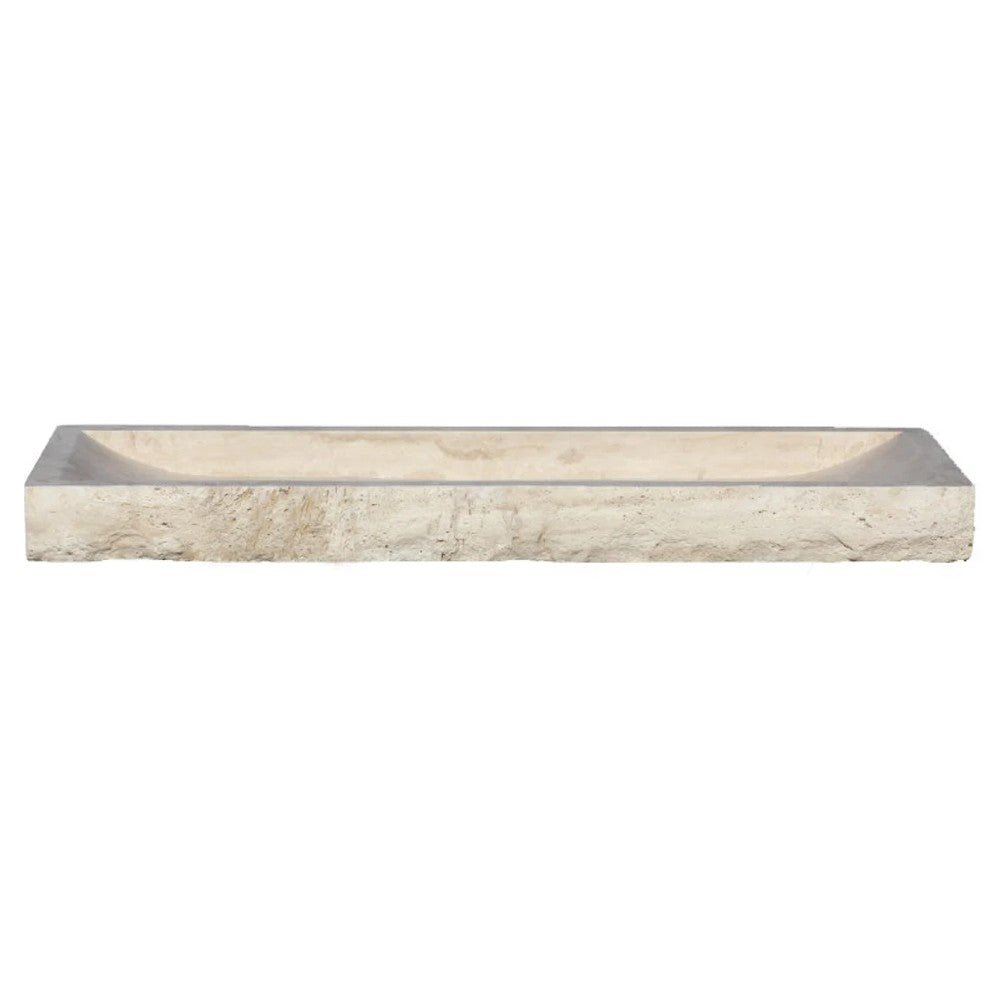 Troia Light Travertine Rectangular Vessel Sink Honed and Hand-Split (W)16