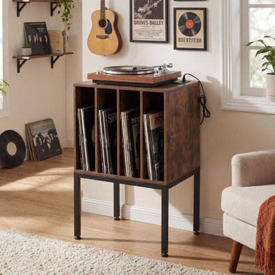 Turntable Record Player Stand with Power Outlets-Rusticbrown