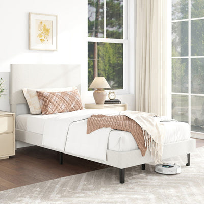 Twin/Full/Queen Size Velvet Bed Frame Upholstered Platform Bed with Chevron Headboard Beige-Twin