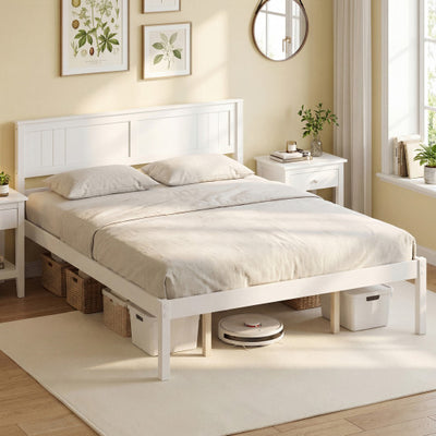 Twin/Full/Queen Size Sturdy Wooden Bed Frame with Headboard and Slat Support-Queen Size