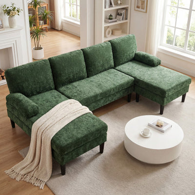 U-shaped Sectional Couch with Double Chaise for Living Room-Green