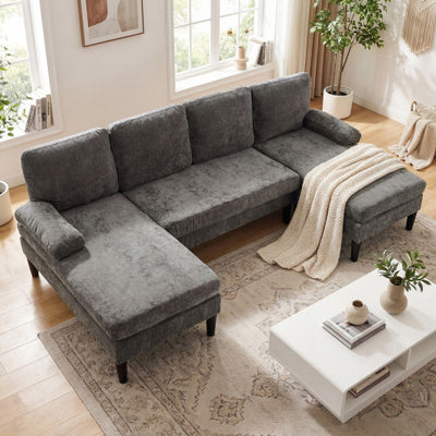 U-shaped Sectional Couch with Double Chaise for Living Room-Grey