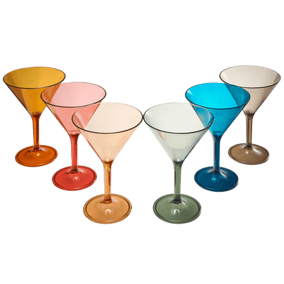 Unbreakable Pastel Color Acrylic Martini Glasses | Set of 6 | European Style Cocktail Cups 100% Tritan Drinkware, 5 oz Dishwasher Safe BPA-free plastic, For Wedding, Poolside Indoors & Outdoors