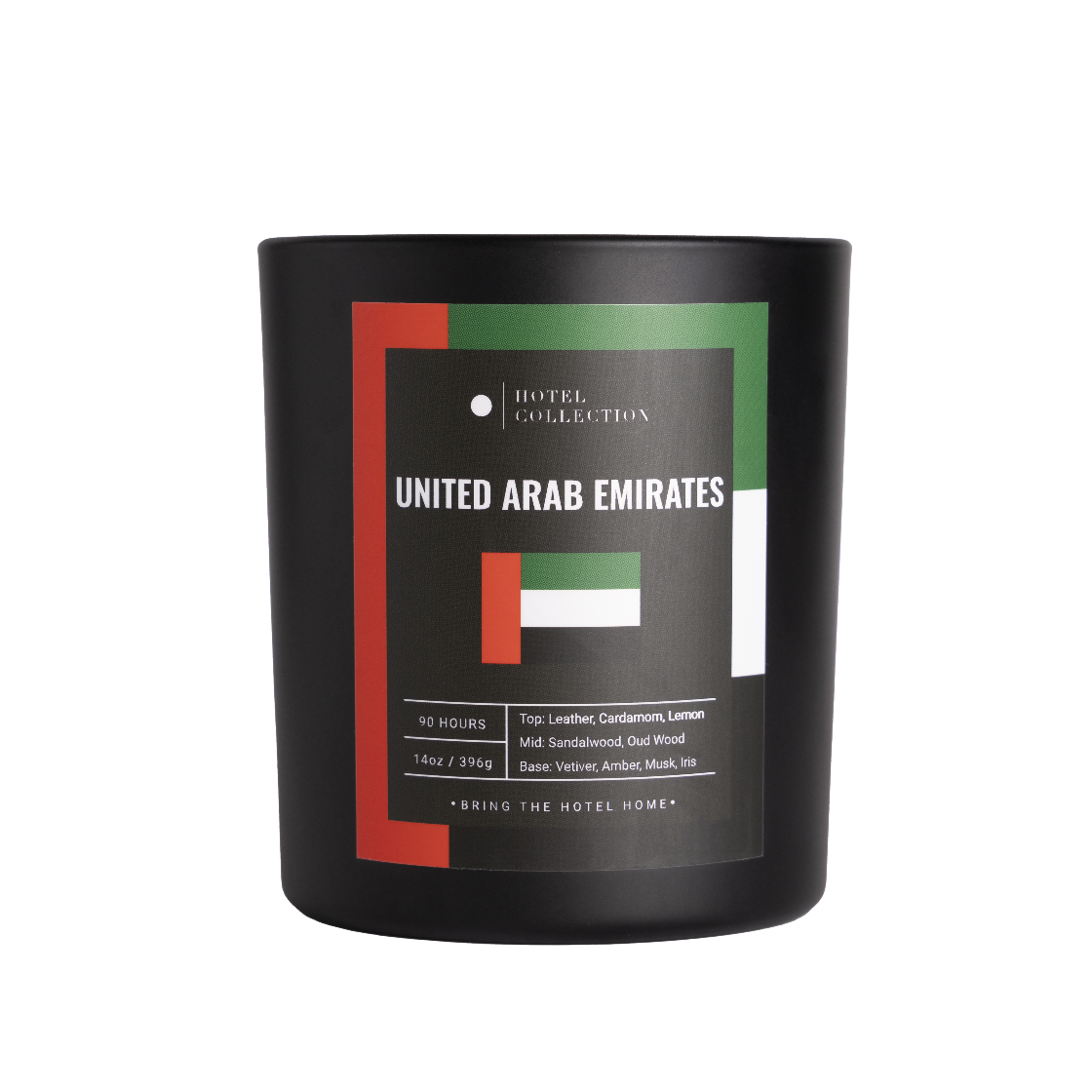 Black candle with United Arab Emirates flag design on a white background