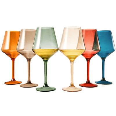 European Style Crystal, Stemmed Wine Glasses, Acrylic Glasses Tritan Drinkware, Unbreakable Muted Color | Set of 6 | Shatterproof BPA-free plastic, Reusable, All Purpose Glassware, Hand Wash Only 15oz