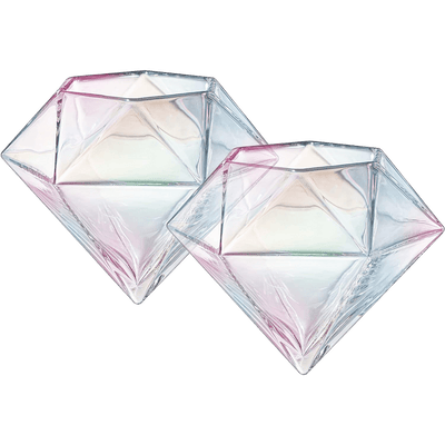 Set of 2 Iridescent Diamond Whiskey & Wine Glasses 10oz - Wine, Whiskey, Water, Diamond Shaped, Diamonds Collection Sparkle Patented Wine Savant - Stands Alone, Or on Stand