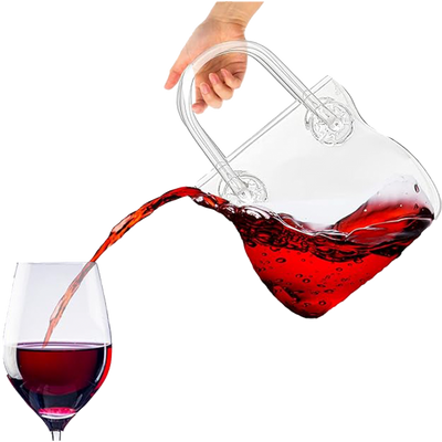 Glass Handbag Purse Decanter & Vase For Flowers, Wine & Whiskey Decanter for Women, Women's Bag Shape Fish Bowl - for Home Decor, Centerpiece, Bachelorette Party Decor, Wedding, Floral (750ML)