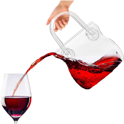 Glass Handbag Purse Decanter & Vase For Flowers, Wine & Whiskey Decanter for Women, Women's Bag Shape Fish Bowl - for Home Decor, Centerpiece, Bachelorette Party Decor, Wedding, Floral (750ML)