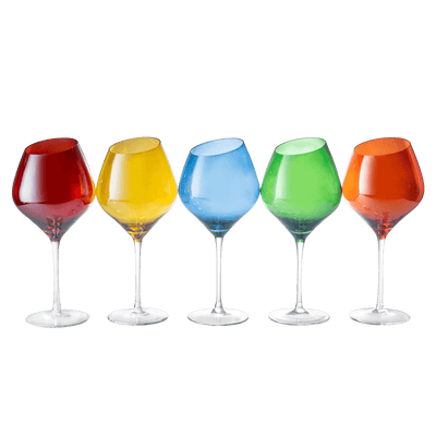 Slanted Rim Colored Wine Glasses by The Wine Savant – Set of 5 Stylish and Slant Rim Wine Glasses for Parties, Multicolor Set for Weddings Anniversary, White or Red Wine, Cabernet Bordeaux 20 oz